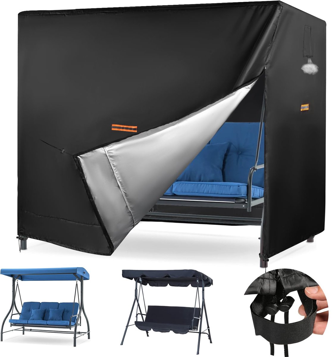 SnelShoppen - Waterdichte Oxford 420D Hoes voor Schommelbank met Luifel, 3-zits, Buiten, 216 x 127 x 168 cm, Tuin, Bescherming, Weerbestendig, Grijs