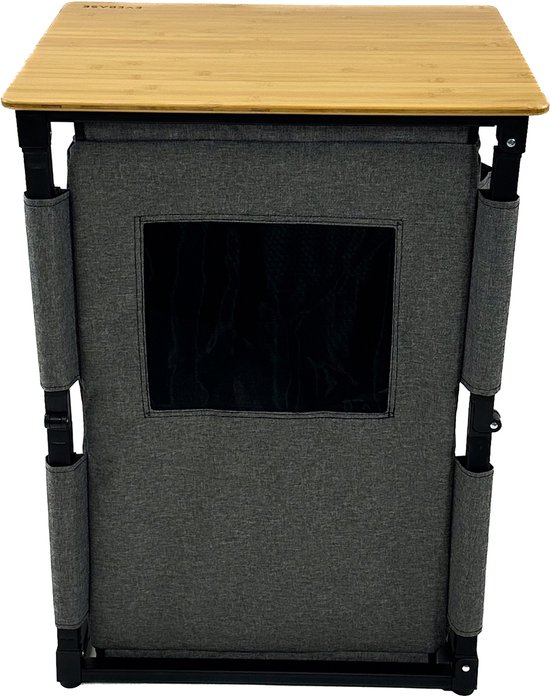EveBase Flex 60 - Campingkast - Compacte Inklapbare Opbergkast - Bamboe - Grijs/Zwart — afbeelding 4