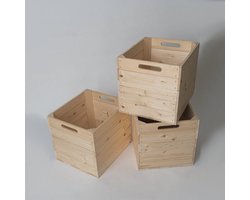 3x nieuwe houten kist - kallax - 38 x 33 x 33 cm - opbergkisten, opslagbox - handgrepen - set van 3