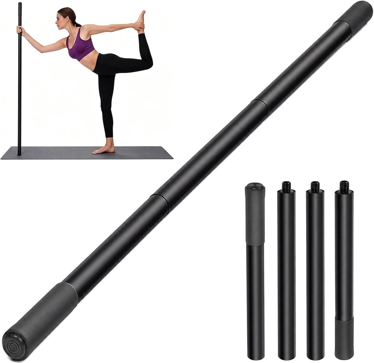 SnelShoppen - Yoga-stok 1,5m Draagbaar Verstelbaar Rugstrekker voor 76-152 cm - Veelzijdige Trainingsstang met 4 Stalen Stangen en 2 Zachte Schuimhand