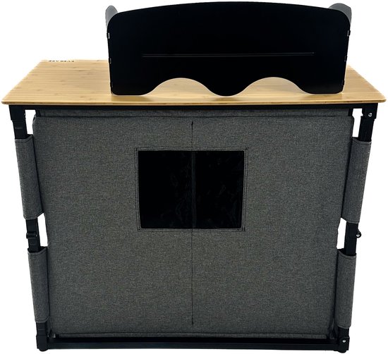 EveBase Flex Essential - Campingkeuken - Inklapbare Campingkast met Windscherm - Bamboe - Grijs/Zwart — afbeelding 4