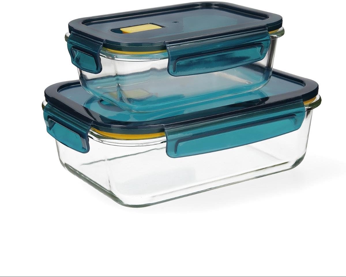 SnelShoppen - Set van 2 luchtdichte glazen bewaarpotten 64 cl en 152 cl - Geschikt voor magnetron en vriezer - Recyclebaar en ideaal voor keuken, fees