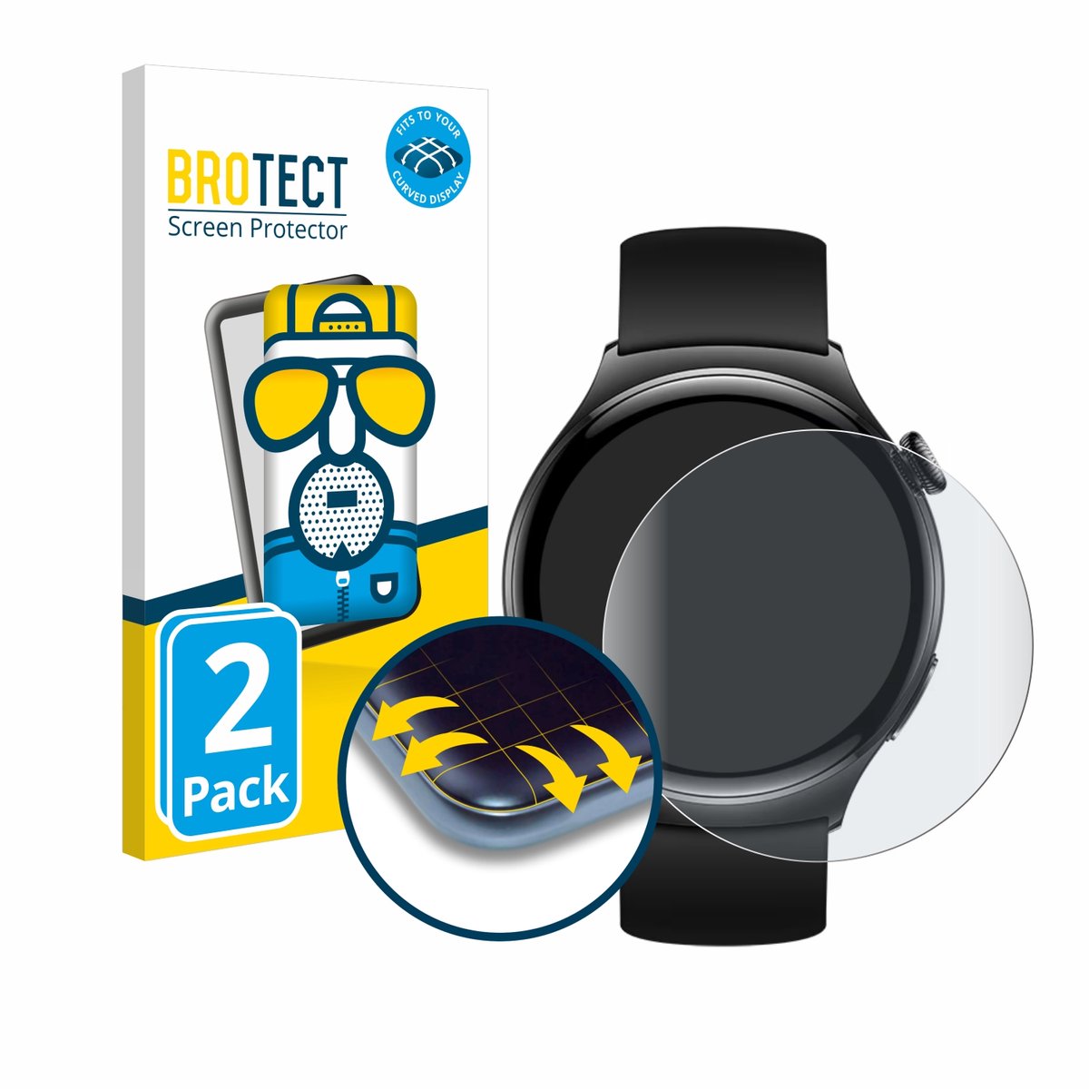BROTECT - Screenprotector voor Huawei Watch 4 Active (46 mm) - Folie Beschermfolie matte volledig dekking 2 Stuks