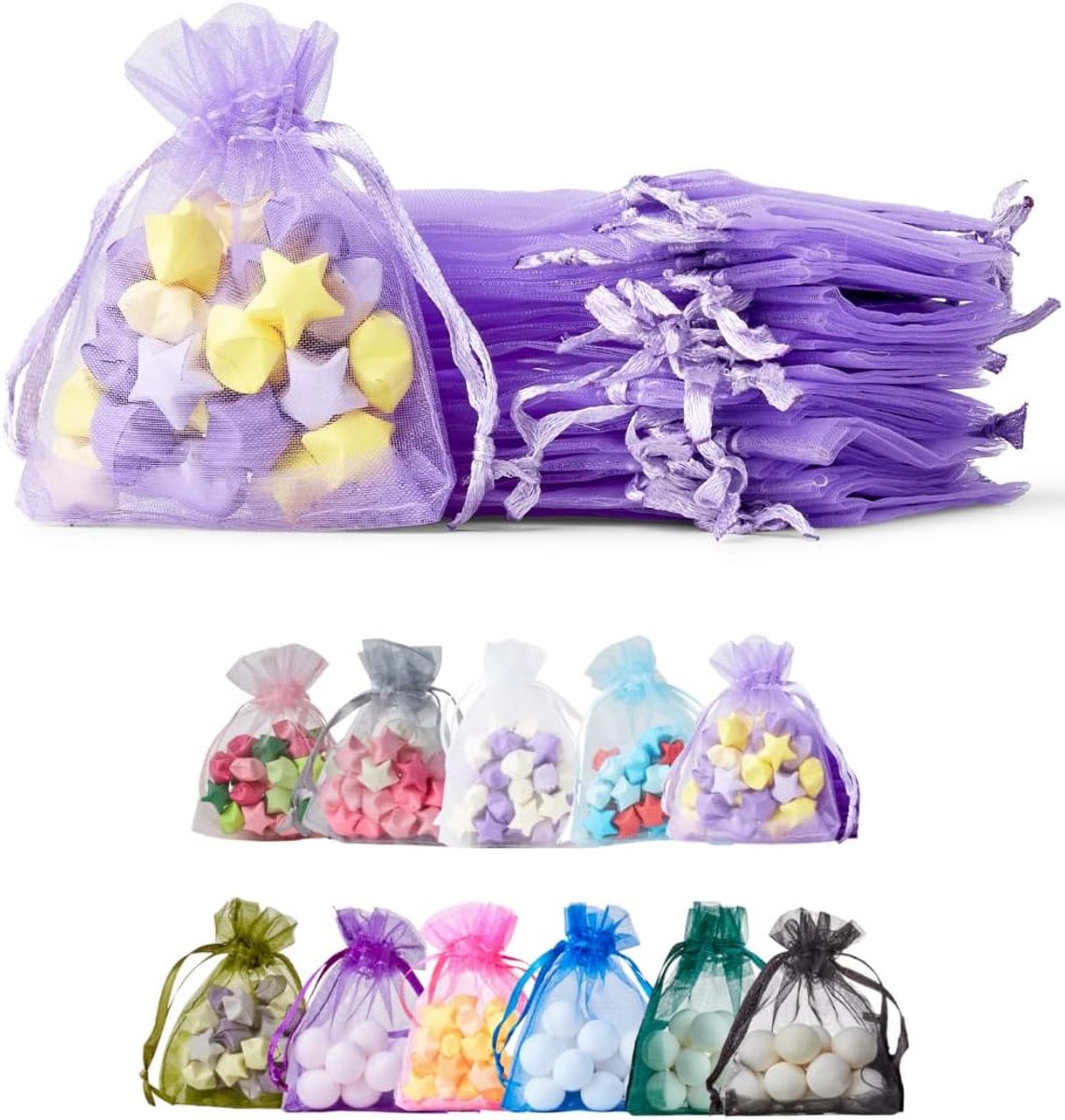 SnelShoppen - 25 Stuks Organza Geschenktasjes Lichtpaars 7x9cm Trekkoord Netzakjes voor Bedankjes, Sieraden, Verjaardagen, Diwali, Trouwen, Feest, Ker