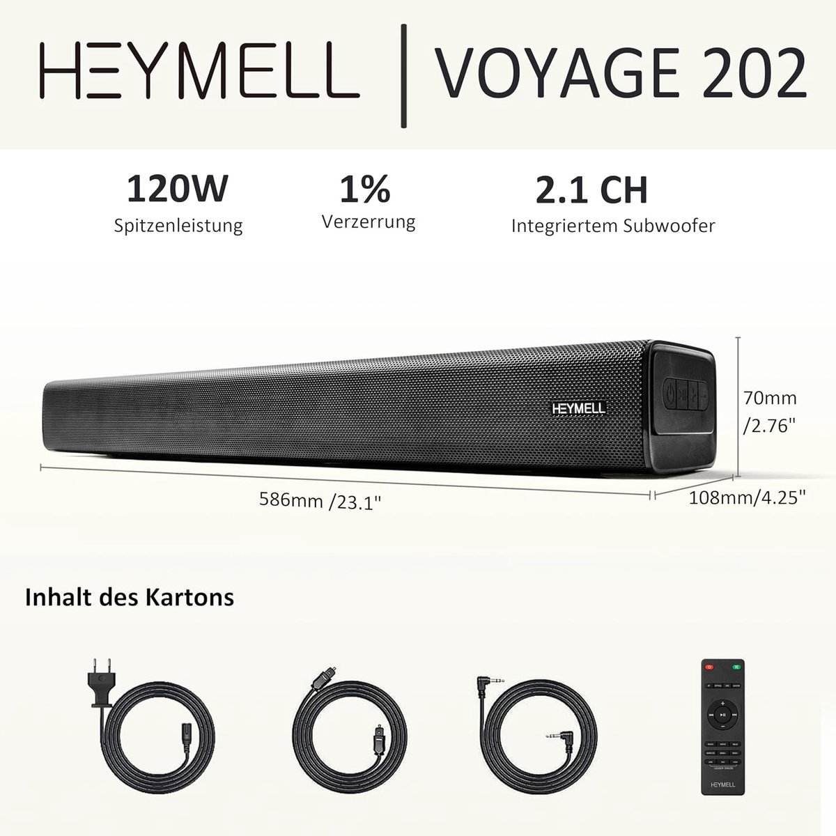 SnelShoppen - Bluetooth SoundBar 59 cm 2.1ch 120W met Geïntegreerde Subwoofer voor TV - Compacte Geluidsinstallatie met Optische en AUX Aansluiting -