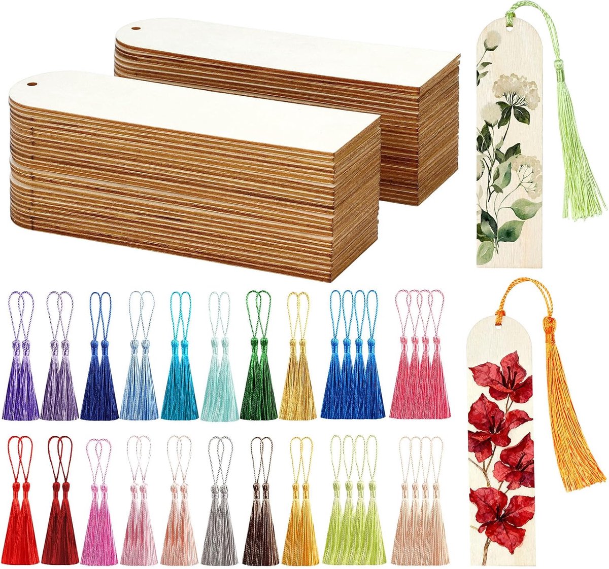 Halfronde boekenlegger - Houten Boekenleggers - Houten Boekenleggers - 50 Stuks - 3.2×12cm - Onbewerkte DIY Houten Boekenlegger - Boogvorm - Knutselen - Schilderen - Verjaardagscadeau - Kerstdecoratie - Kleur van het kwastje willekeurig gekozen