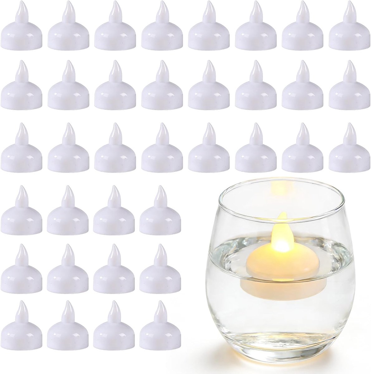 SnelShoppen - Set van 36 Drijvende LED-Kaarsen - 3,8 x 3,8 x 4 cm - Flikkerend Geel - Herbruikbare Batterij LED Kaarsen voor Bruiloft, Feest en Decora