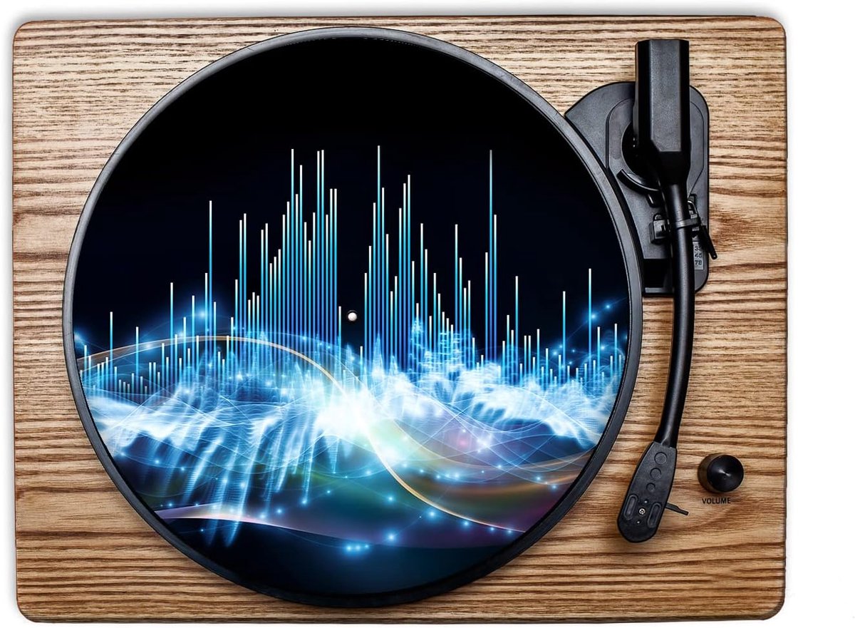 SnelShoppen - Slipmat Turntable Mat in Rubber Waves of Sound 30.5 cm (12') - Geluidsmat voor Grammofoon - Verbeter Geluidskwaliteit en Detail