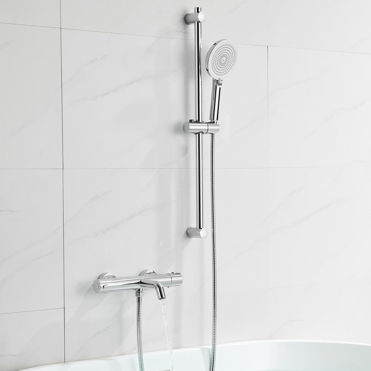 Auralum Max Opbouw Thermostatische Badkraan met Handdouche Complete Set - 70 Glijstang Doucheset - 4 Functies Handdouche - 15 cm - Waterbesparend - Met CoolTouch technologie - Chroom