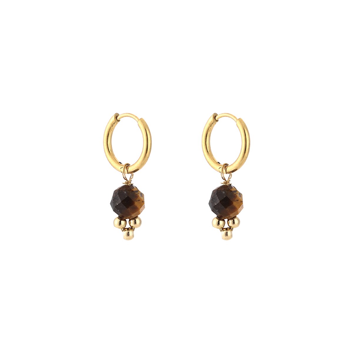 Stainless Steel Boho Bead Charm Hoops – Luxe Boho Kralen Oorringen – RVS - Tiger Eye