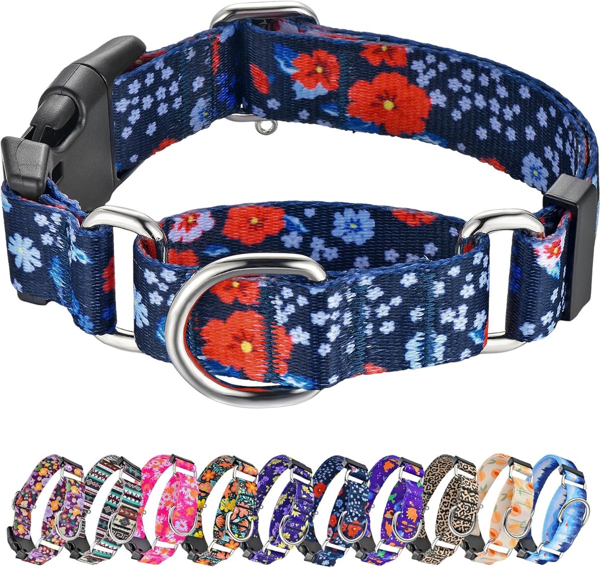 SnelShoppen - Martingal Hondenhalsband met Bloemen, Schattige Nylon Hondenhalsband voor Kleine, Middelgrote en Grote Honden, Plum Blossom M