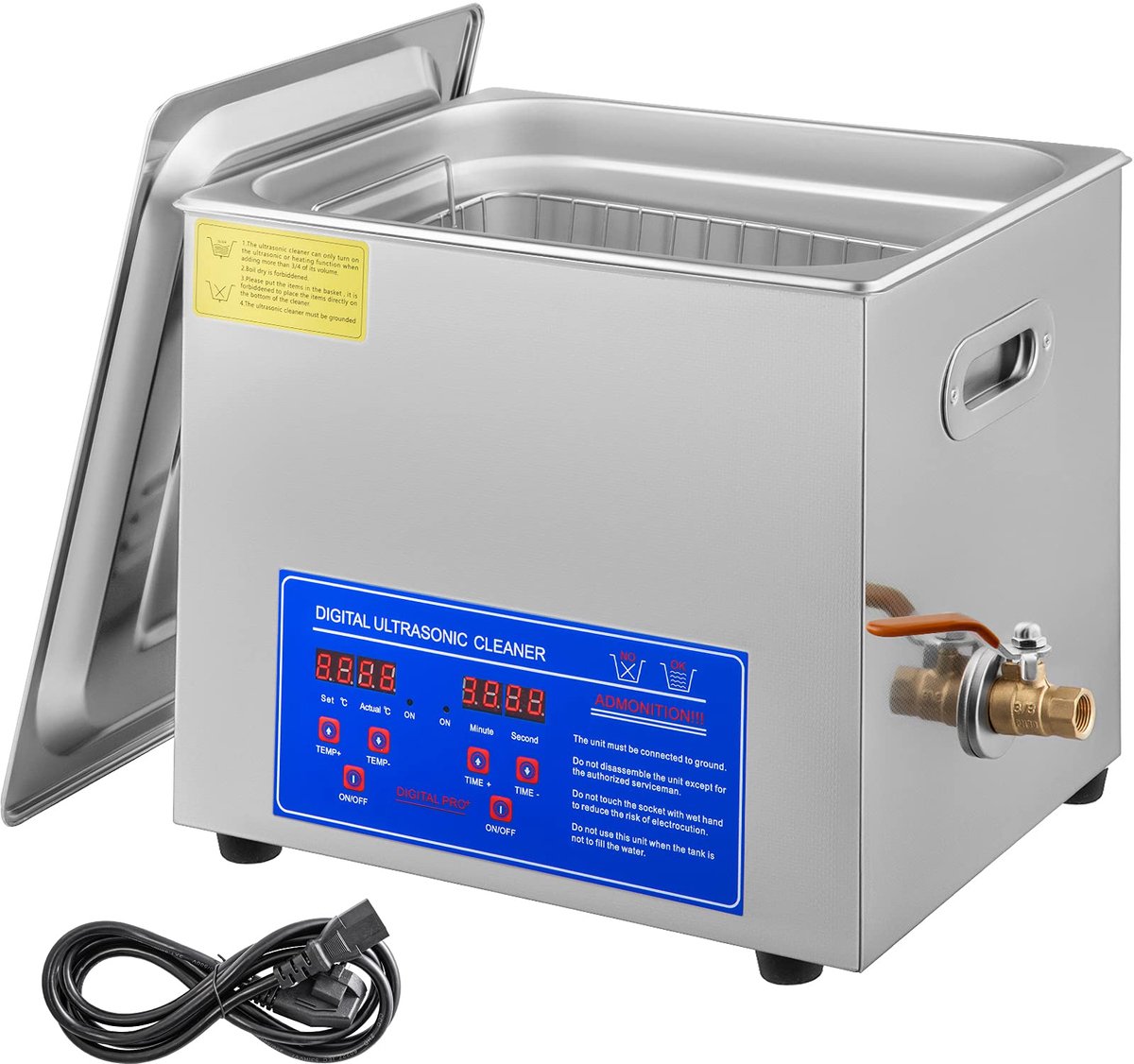 SnelShoppen - Ultrasone reiniger 10L voor sieraden, digitale diamantringreiniger, professioneel, 40 kHz, zilveren sieraden, horloges, grondige reinigi