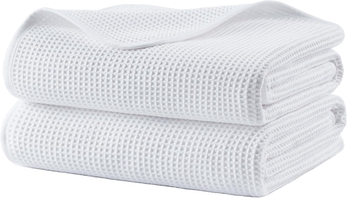 SnelShoppen - Microfibre Badhanddoeken Set van 2 - Oversized 60 x 30 Inch Sneldrogend en Lintvrij - Luxe Wafelstof voor Thuis, Camping en Sport