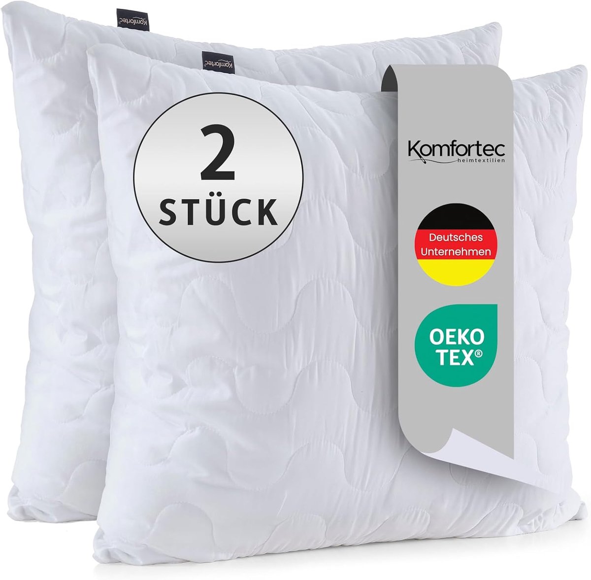 SnelShoppen - Komfortec Hoofdkussen 40x40 cm, 2-delig, Ademend Hypoallergeen Microvezel Kussen, Licht en Zacht, Verstelbaar, Perfect voor Slaap, Campi