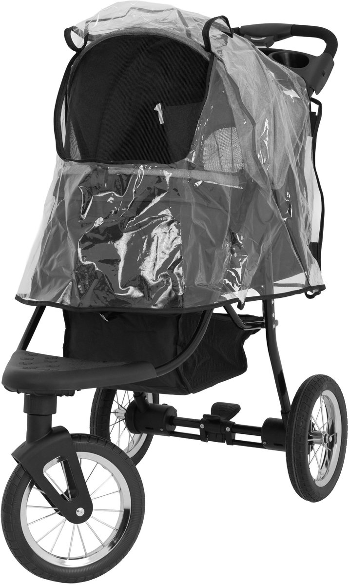 Hondenbuggy - grijs - 3-wiel ontwerp - incl. regenhoes – foto 3