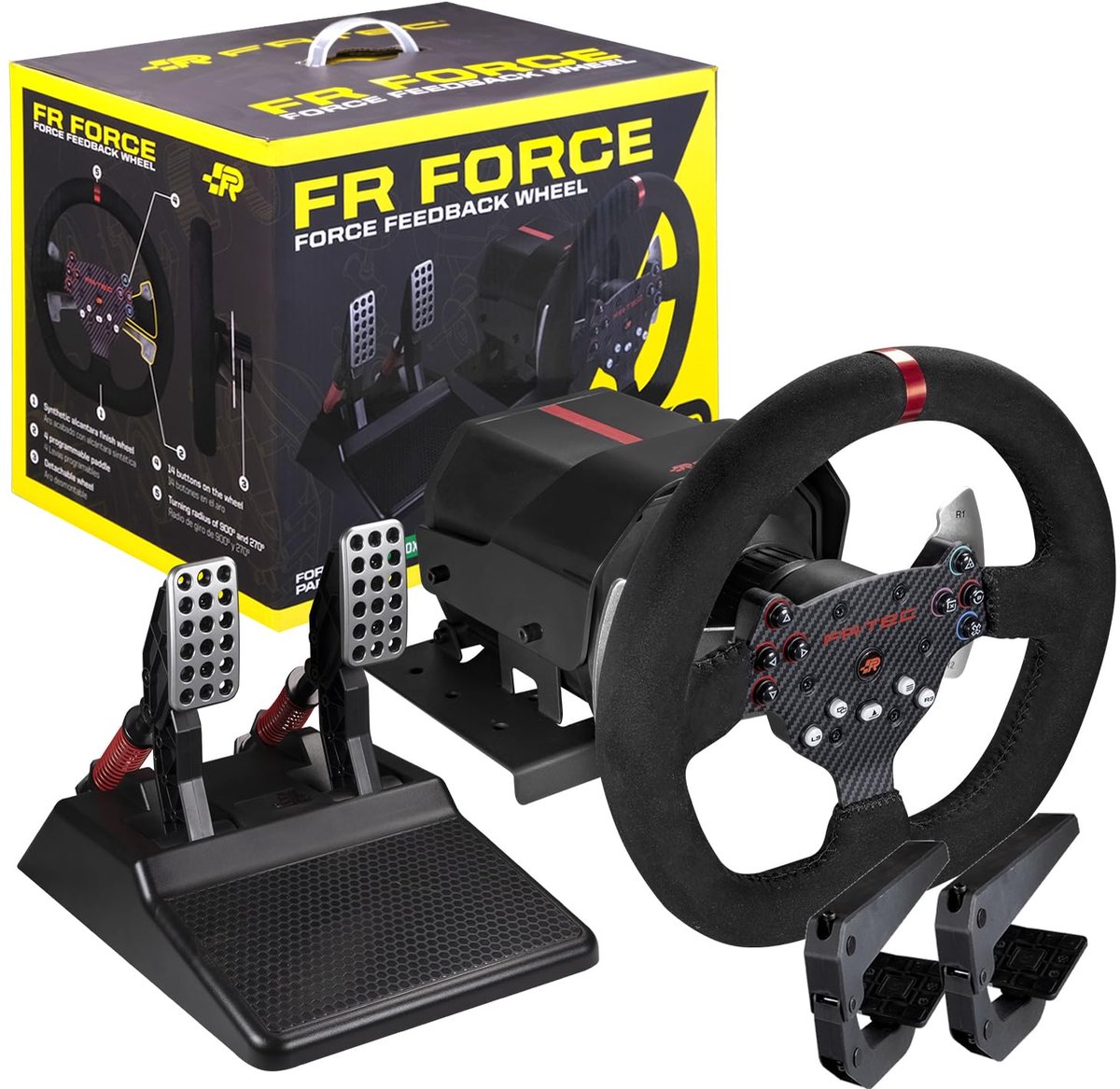 SnelShoppen - Racestuur met Force Feedback 3,2 Nm, ForceSense-technologie, dubbele motor, afneembare velg, stalen tandwielen, Alcantara-afwerking voor