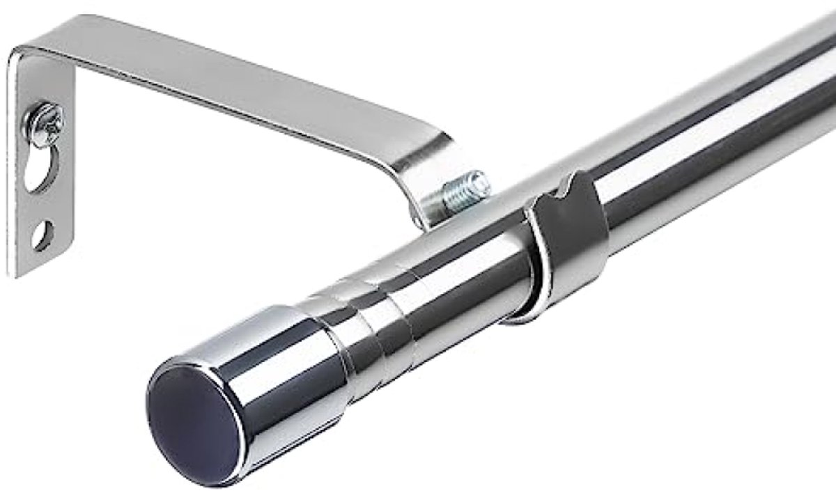 Huis Geluk Gordijnroede met ogen 16 mm zilverkleurig uittrekbaar 76-117 cm roestvrij staal met verstelbare houders