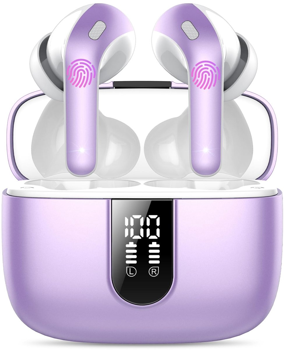 SnelShoppen - Draadloze Oordopjes Bluetooth 5.3 met 4 ENC Noise Cancelling Microfoons, 50 Uur Speeltijd, IPX7 Waterdicht, Bass Versie 2.0 in Classic P