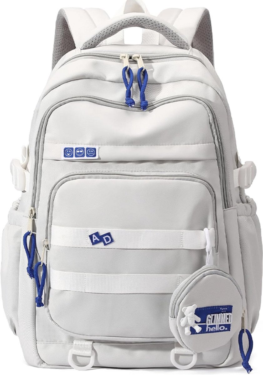 Verpakking van 1 stuk - Studentenrugzak - Stijlvolle schoudertas - Leuke schoolrugzak - Ruime, casual tas voor dagelijks gebruik - Voordelige reistas - Rugondersteuning en gewichtsvermindering-Geschikt voor school en reizen-31*16*47cm-Grijsachtig wit