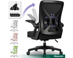 Hiaonyx Bureaustoel - Ergonomische bureaustoel - bureaustoelen voor volwassenen - Opklapbare armleuningen - Lendensteun - Verdikt en verbreed zitkussen - Met stille wielen - Zwart