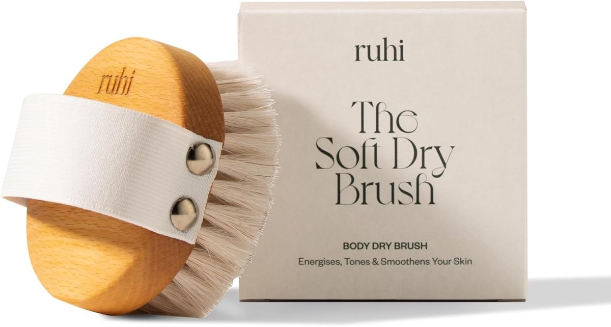 SnelShoppen - Ruhi Body Brush Soft - 100% Natuurlijke Haren - FSC Gecertificeerd Beukenhout - Droogborstel voor Lymfedrainage en Cellulite - Zachte Ma