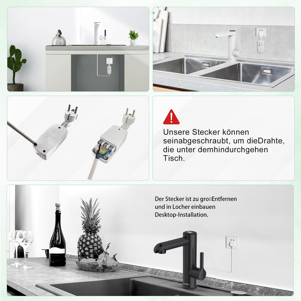 SnelShoppen - Hot Water Tap Instant Boiling Water 220V, Tankless Elektrische Heater, 120° Rotatie Koud en Warm Water Kraan met Digitale Display - Wit