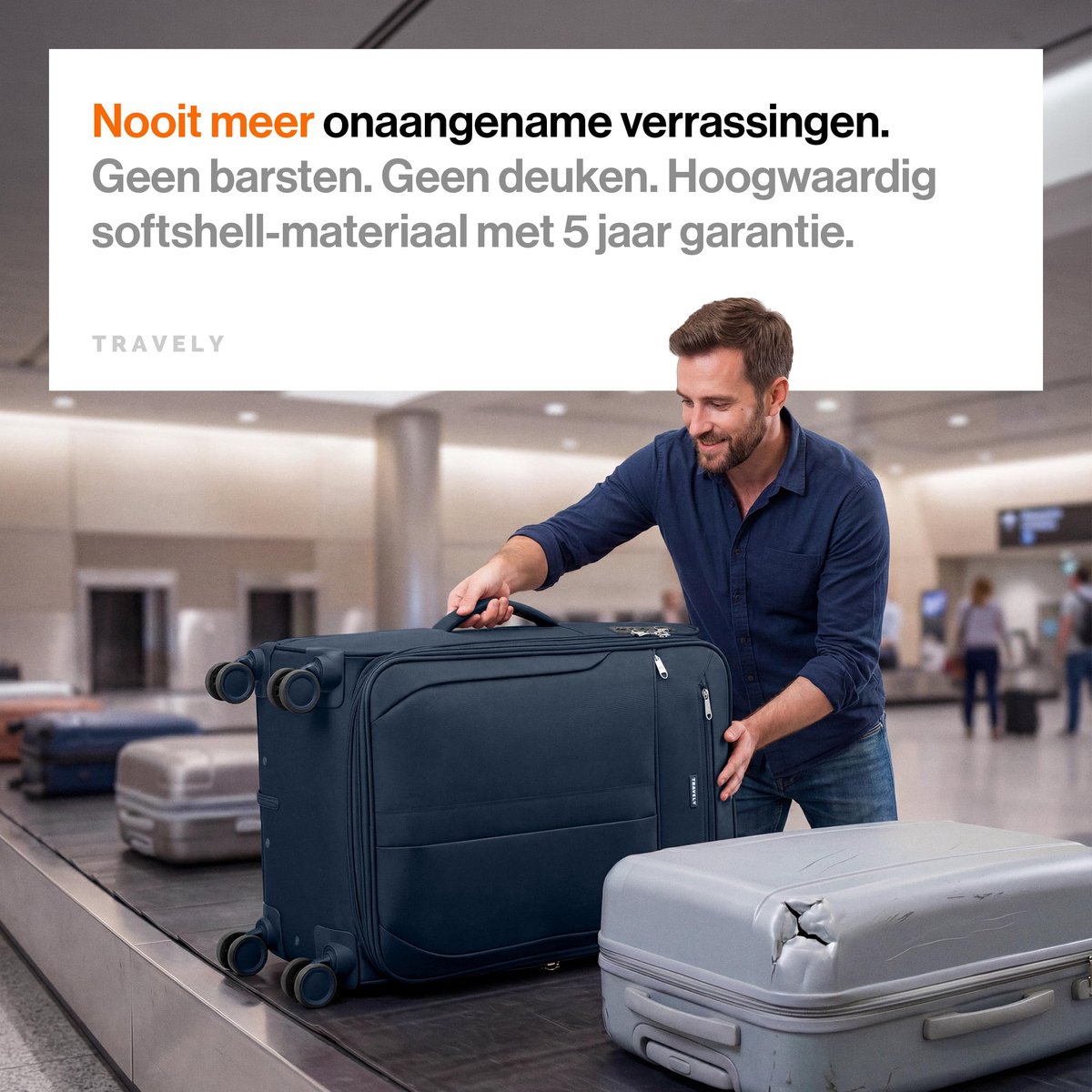 SnelShoppen - Travely XL Stoffkoffer - Grote Reiskoffer met 4 Wielen en TSA-Cijferslot - Lichte Zachte Koffer - Scheurvast en Waterafstotend - Uitbrei