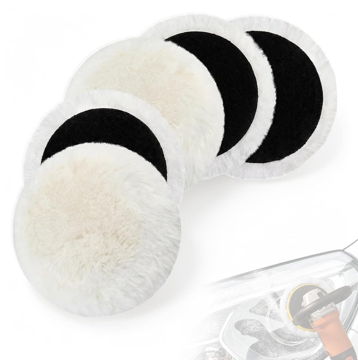 Polijstpads 150 mm, 5 stuks lamswol voor polijstmachine, ideaal voor autolak, schuurmachine en wolbuffer voor perfecte afwerking