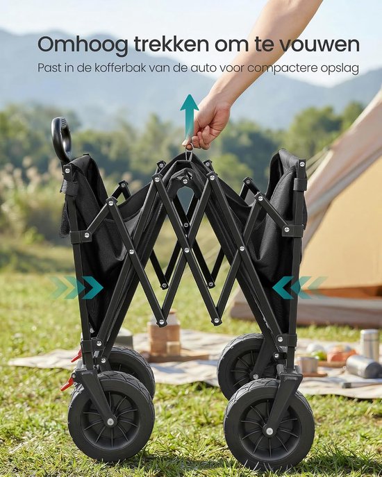 Opvouwbare bolderkar zwart 200L - inklapbare handkar met handvat - camping kar - tuinwagen - transportkar 180kg - stevige wielen - strandkar van Merkloos — afbeelding 5