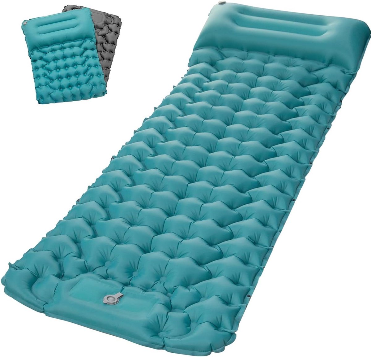 Zelfopblazende Isomat - Campingmatras Luchtbed - Outdoor Kamperen - Ingebouwde Voetpomp - 196 x 69 cm - Blauwgroen Grijs