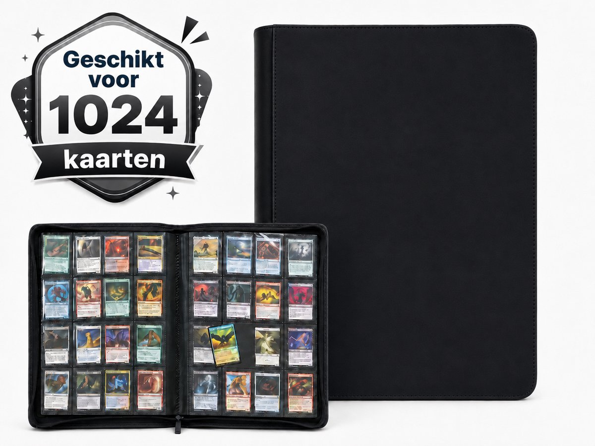 1024 16 Pocket Trading Card Binder-Zwart-Verzamelmap voor Pokémon, MTG, TCG Kaarten-1000+