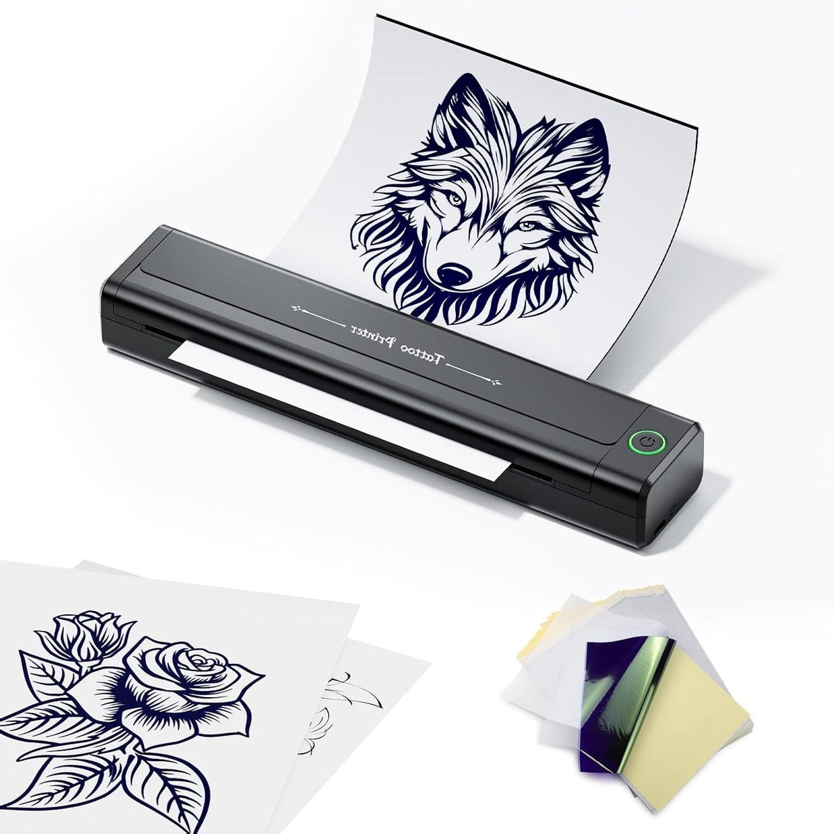 Tattoo Sjabloon Printer - Thermische Printer - Ontwerpen Printen - Draadloos Bluetooth - 10 Stuks Papier - Zwart