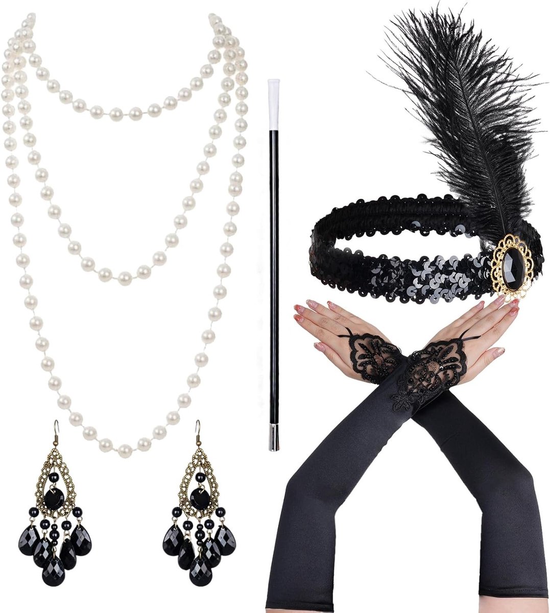 Stijlvolle jaren '20 kostuumaccessoires voor vrouwen, ideaal voor een Roaring Twenties feest of carnaval