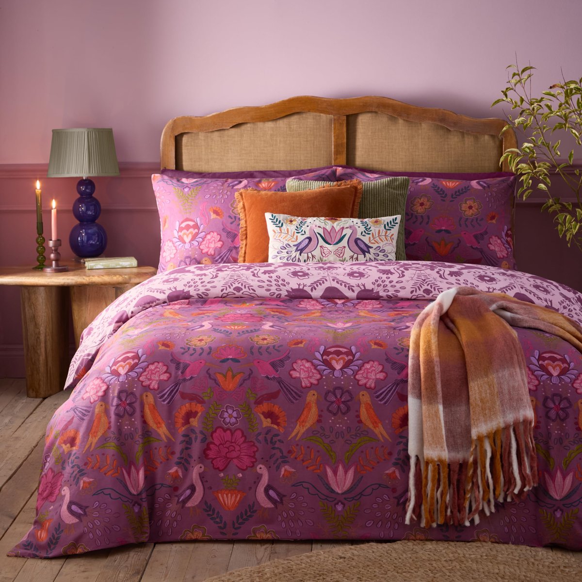 SnelShoppen - Omkeerbare Dekbedovertrek Set met Bloemenprint, Damson Kleur, 2-persoons, 100% Katoen, Ideaal voor Slaapkamer en Styling