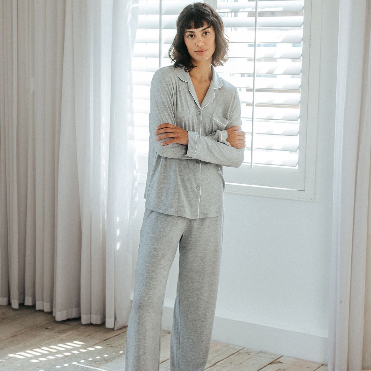 Chelsea Peers Zachte Pyjamaset met Lange Broek van TENCEL™ Modal – Grijs Grey