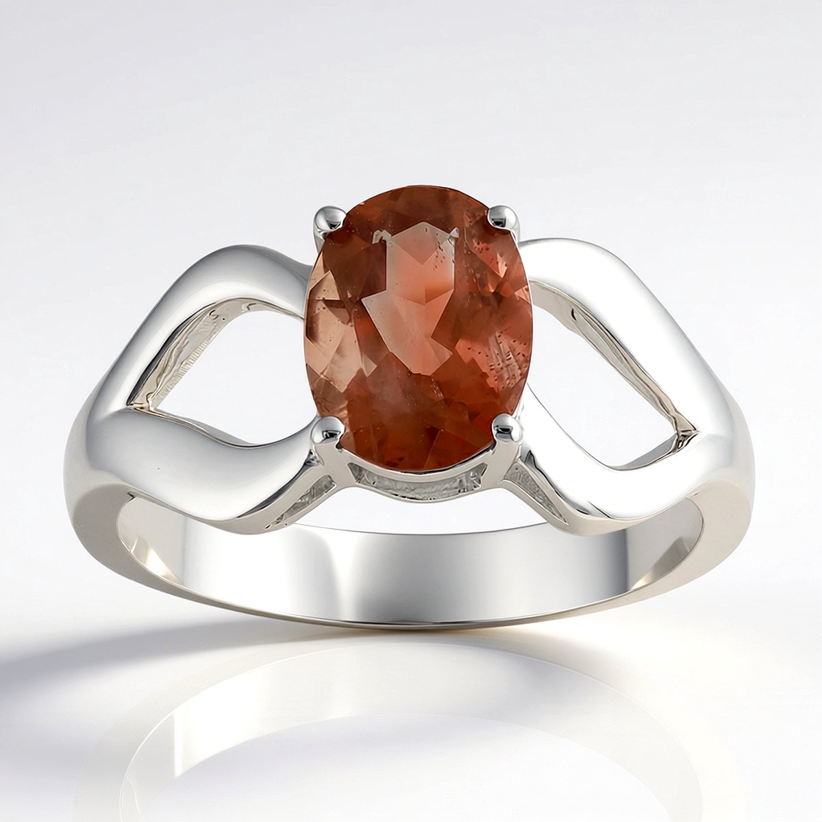 Cavill - Ring 925 Sterling Zilver - Ovale Oregon Zonnesteen 1,029 ct - Gerhodineerd - Warme Oranje Edelsteen - Exclusief Sieraad