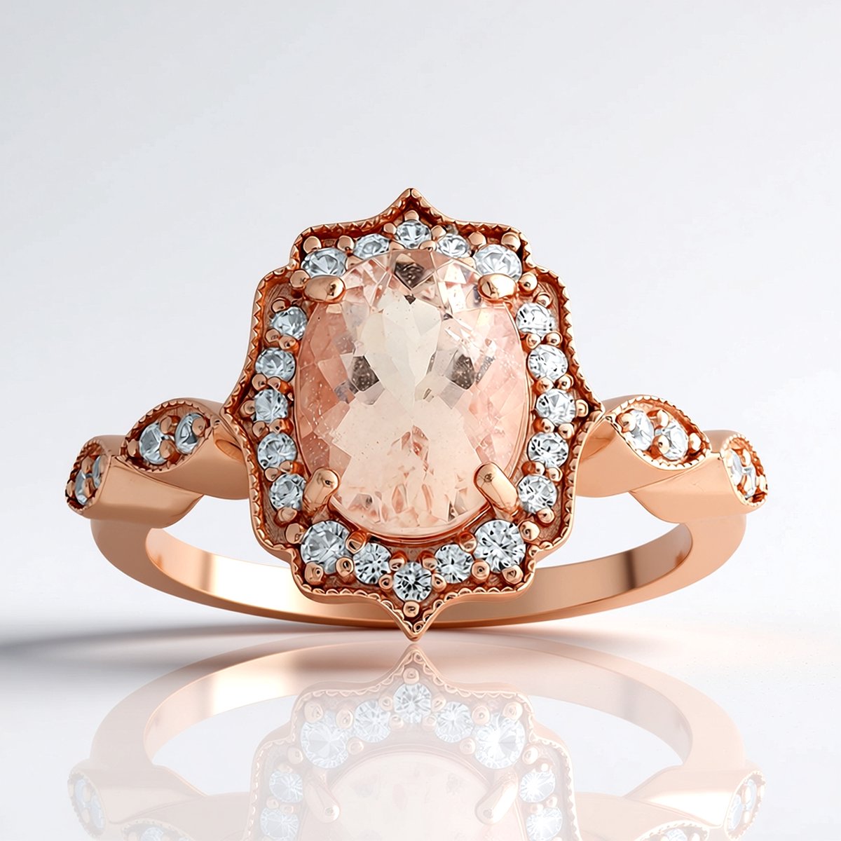 Cavill - Elegante damesring 925 sterling zilver - Roségoud verguld - 1,586 ct Braziliaanse ovale morganiet - 0,403 ct zirkonia vintage