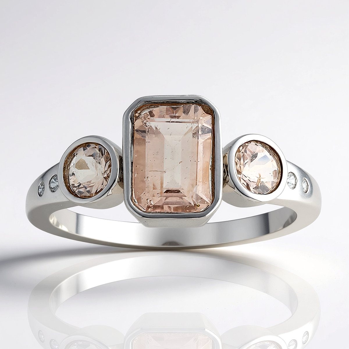 Cavill - Morganiet Ring 1,18 ct - 925 Sterling Zilver met Platina - Vintage Luxe Damesring - Achthoekige & Ronde Edelsteen - Zirkonia Accent