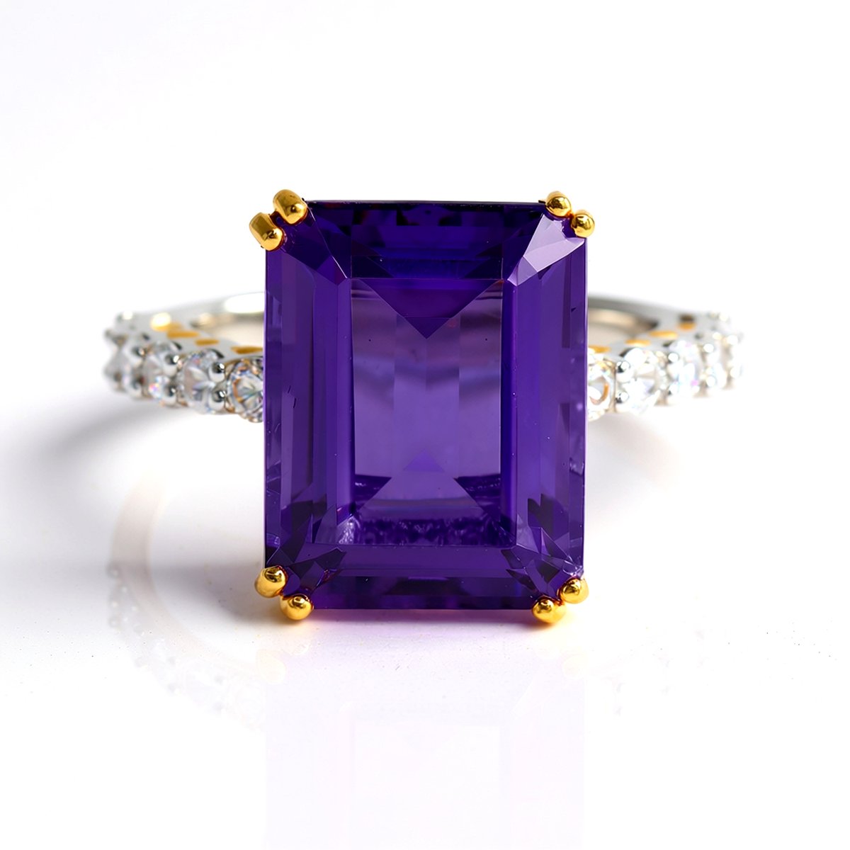 Cavill - 925 Sterling Zilver Ring - Braziliaanse Amethist Achthoekig 10,16 ct - 12 Zirkonia 0,92 ct - Elegante Grote Amethistring Dames