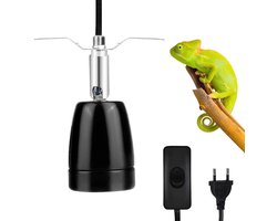 Verwarmingslamp Fitting - Keramische Lampvoet - Reptielen Verwarmen - 360 Graden Draaibaar - 180 cm Kabel - Zwart