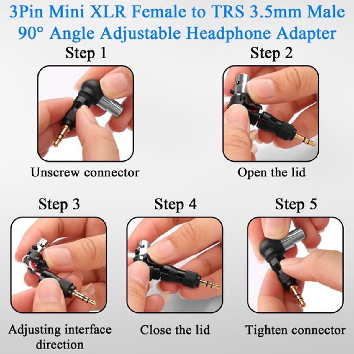 Instelbare Mini XLR naar TRS Haakse Adapter 90°