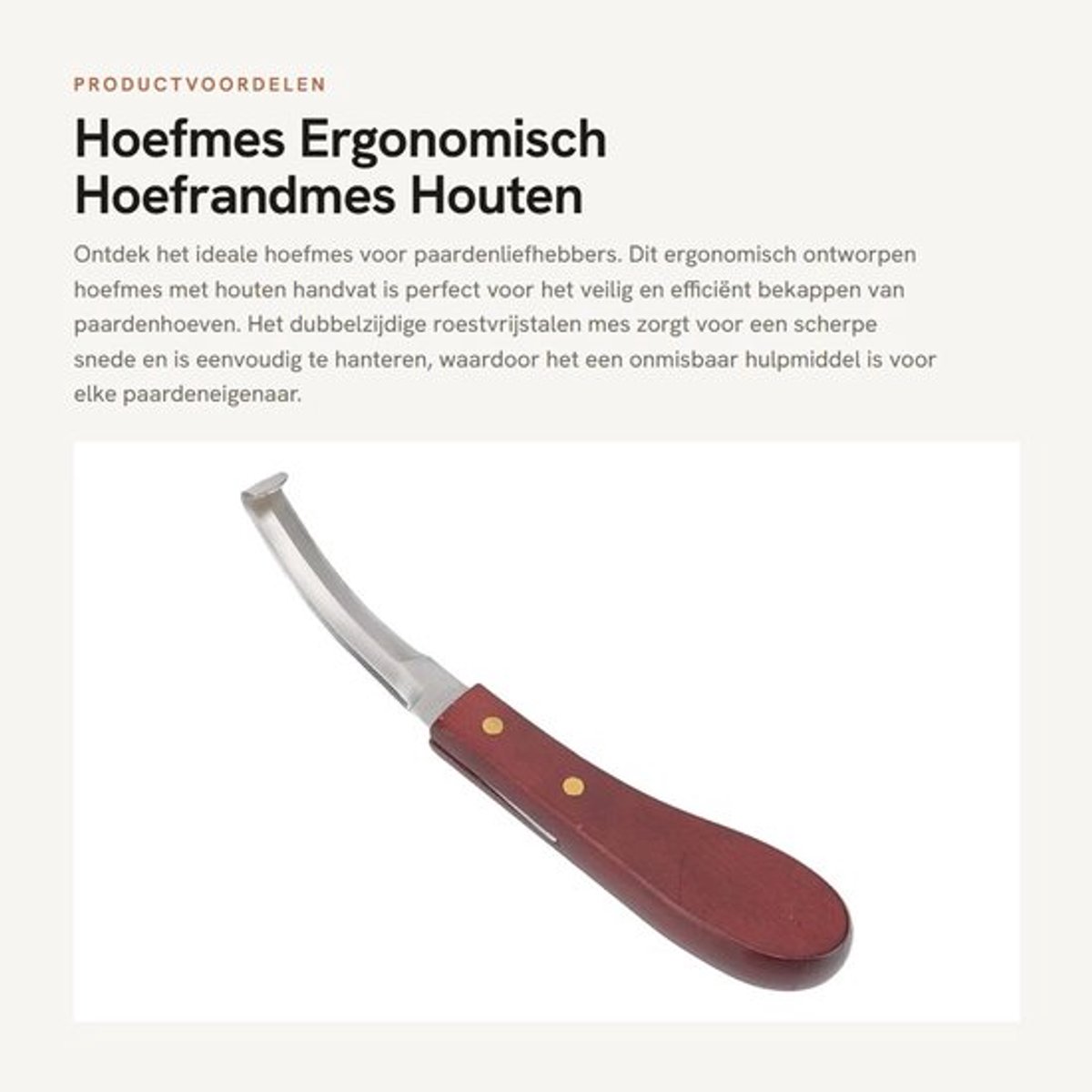 Hoefmes Ergonomisch Ontwerp - Hoefrandmes - Roestvrij Staal - Houten Handvat - Veiligheidswaarschuwing - Geschikt voor Paarden - Hoefsnijder
