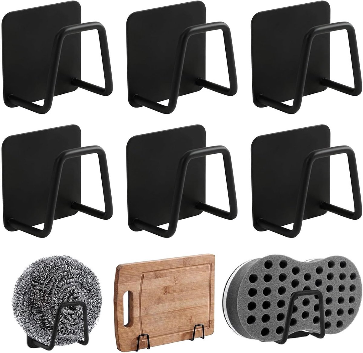 SnelShoppen - Waterproof Sponge Holder - 6 Stuks RVS Spons Houder - Zelfklevend Spons Rek - Geen Boren - Voor Keuken en Badkamer - Roestvrij Staal - P