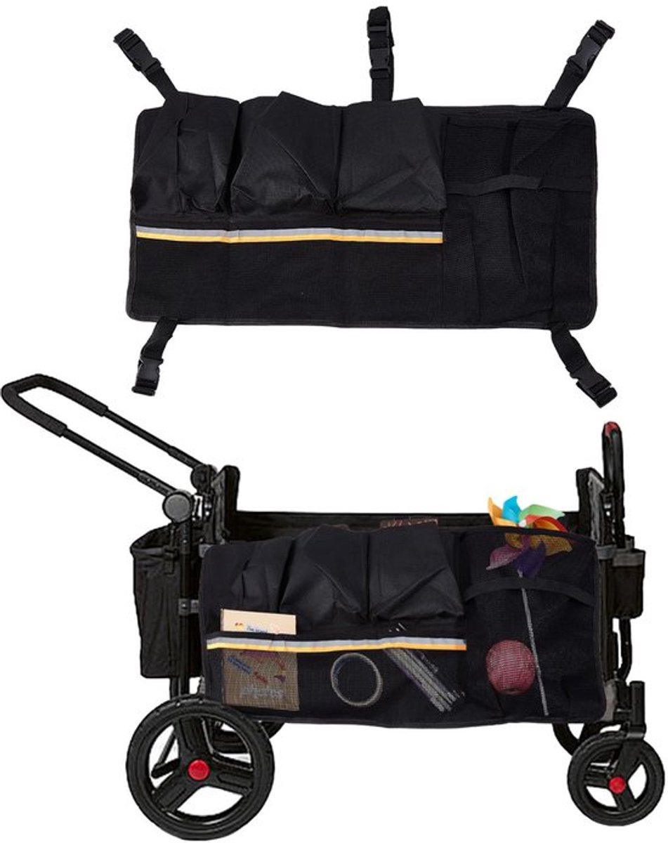 Zijvak Universeel Inklapbaar - Opbergvak - Opbergzak - Tuinwagen - Bolderkar - Zwart Oxford 34 x 72 cm