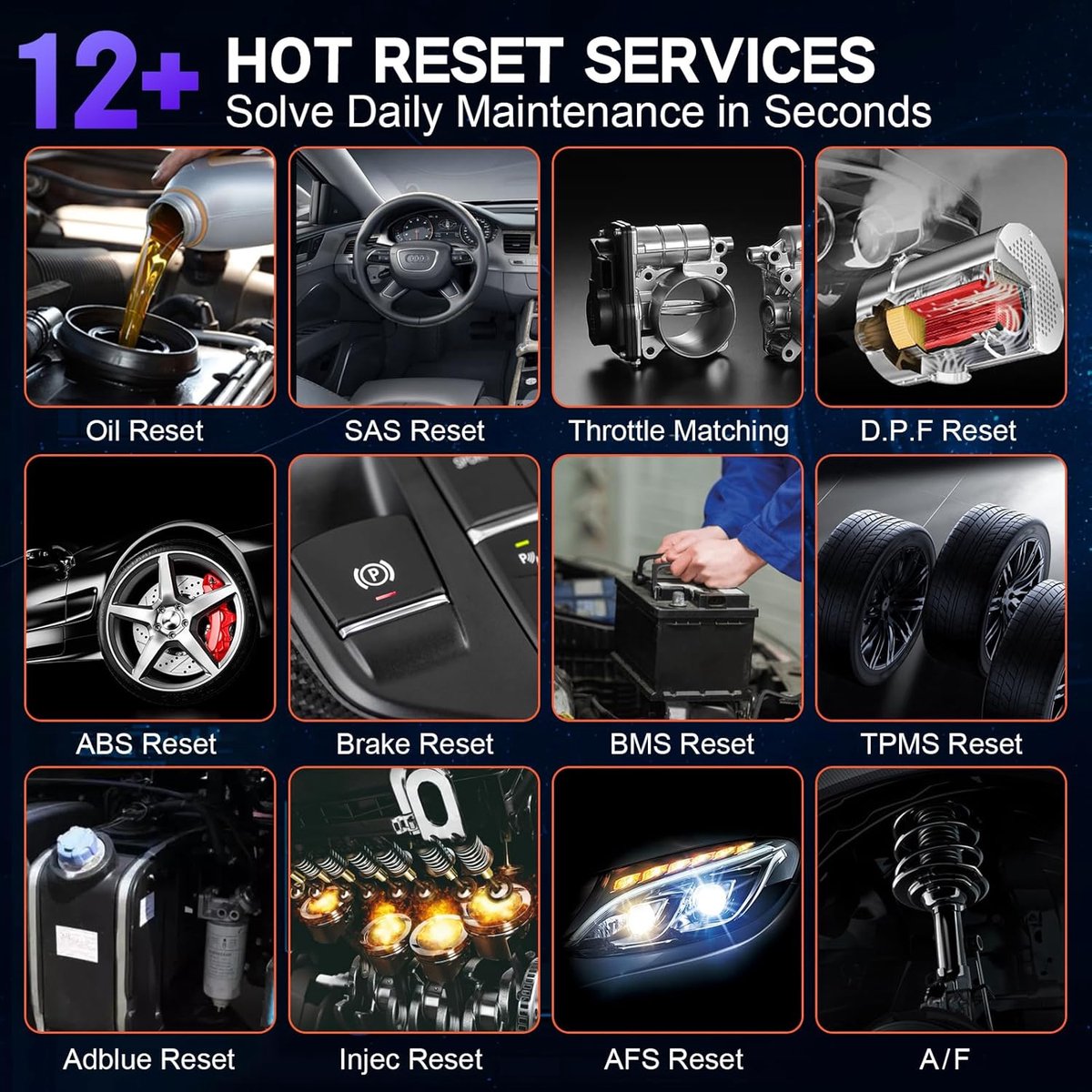 OBD2 Scanner - OBD - Uitleesapparatuur Auto - Diagnosecomputer - Storing Verwijderen - Auto Accessoires - Auto Uitlezen - 12 Reset Services - Systeem Scanner - 5" Touchscreen thumbnail 2