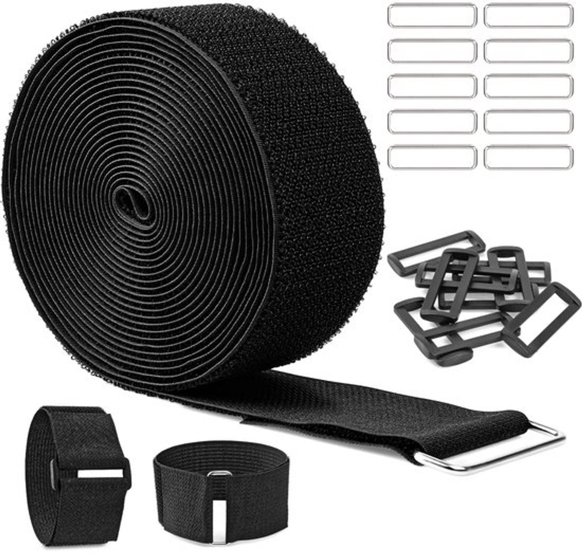 Klittenband 5m - 100 Stuks - Zelfklevend - Hersluitbare Kabelbinders - Naaibaar - Verstelbaar Ontwerp