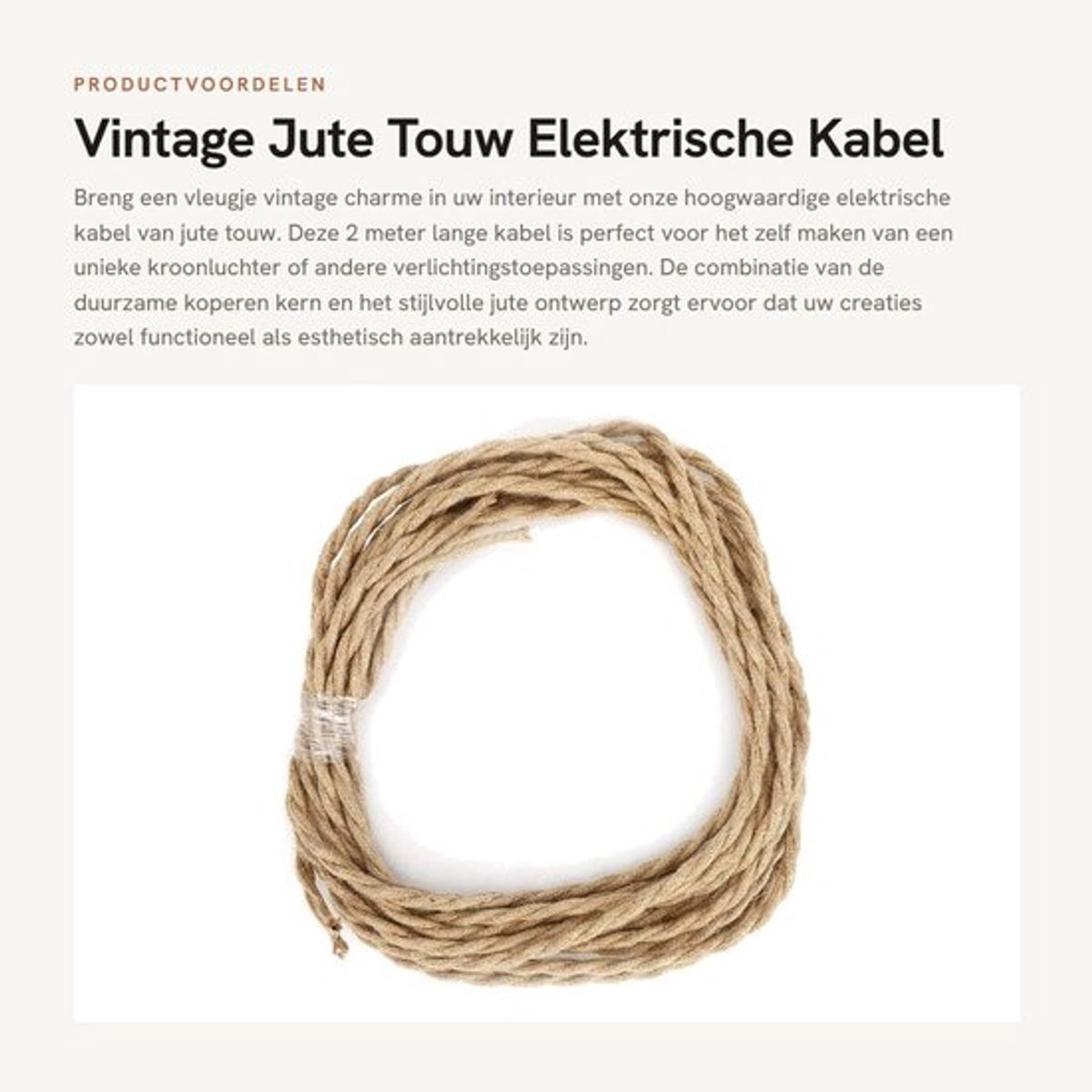 Vintage Jute Touw Elektrische Kabel 2m - DIY Chandelier Accessoire