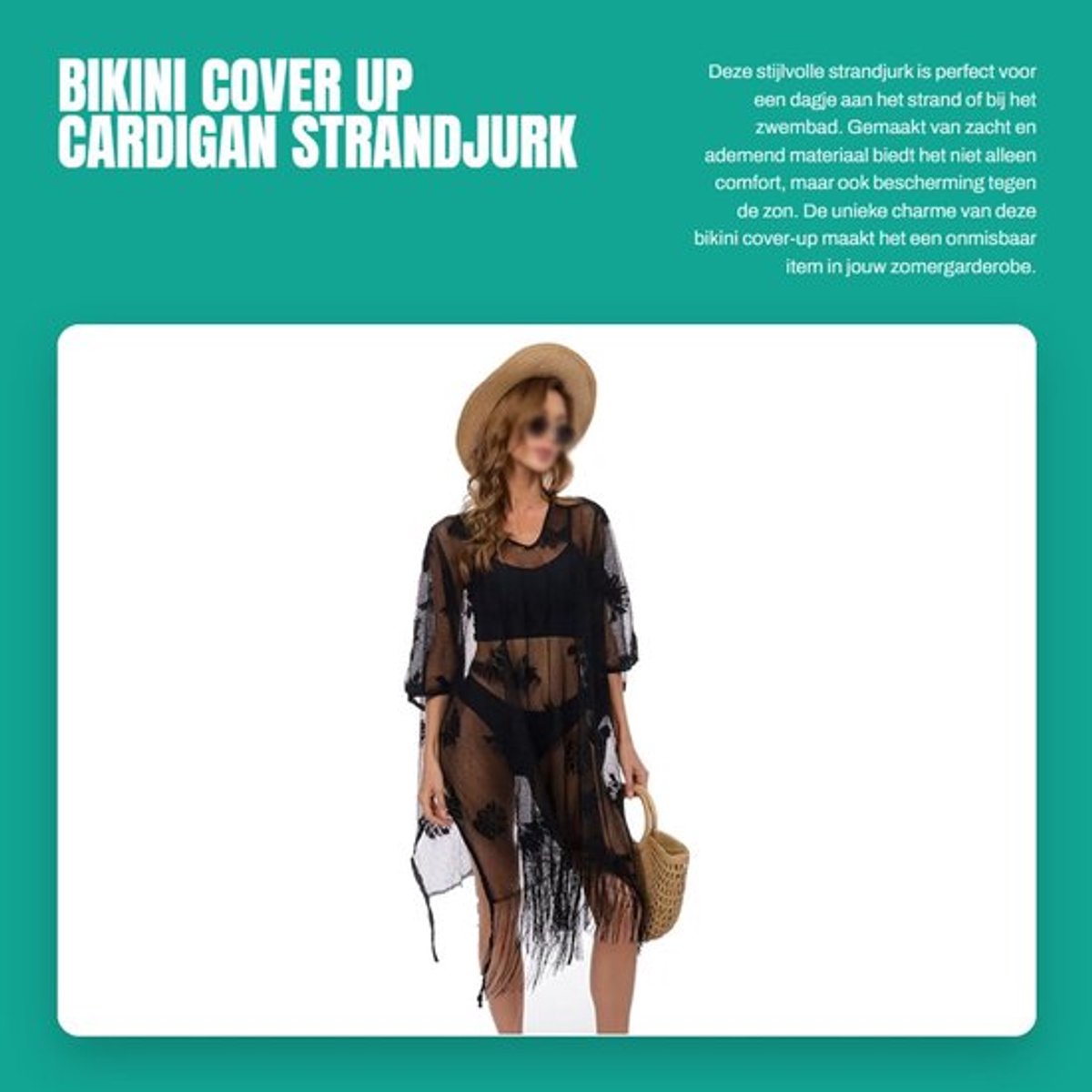 Strandjurk Dames - Zacht, Dun, Transparant Materiaal - Bikini Cover-Up - Kantpatroon - Kwastjesrand - Zonbescherming