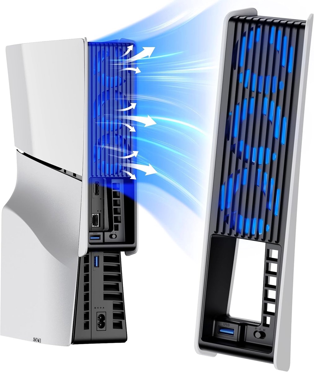 SnelShoppen - KIWIHOME Koelventilator voor PS5 Slim 2023 met 3 Grote Fans, Verstelbare Snelheid, Auto Aan/Uit, USB3.0 Poort en LED - Efficiënte Koelin