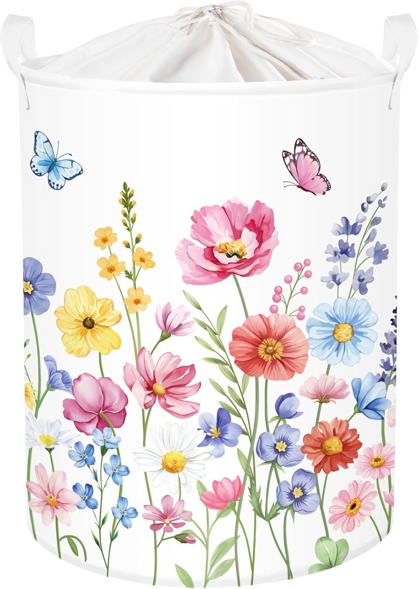 SnelShoppen - Grote Vouwbare Wasmand met Bloemenprint - 63L Opbergmand voor Kleding, Speelgoed en Boeken - Roze Paars - Perfect voor Slaapkamer en Bad